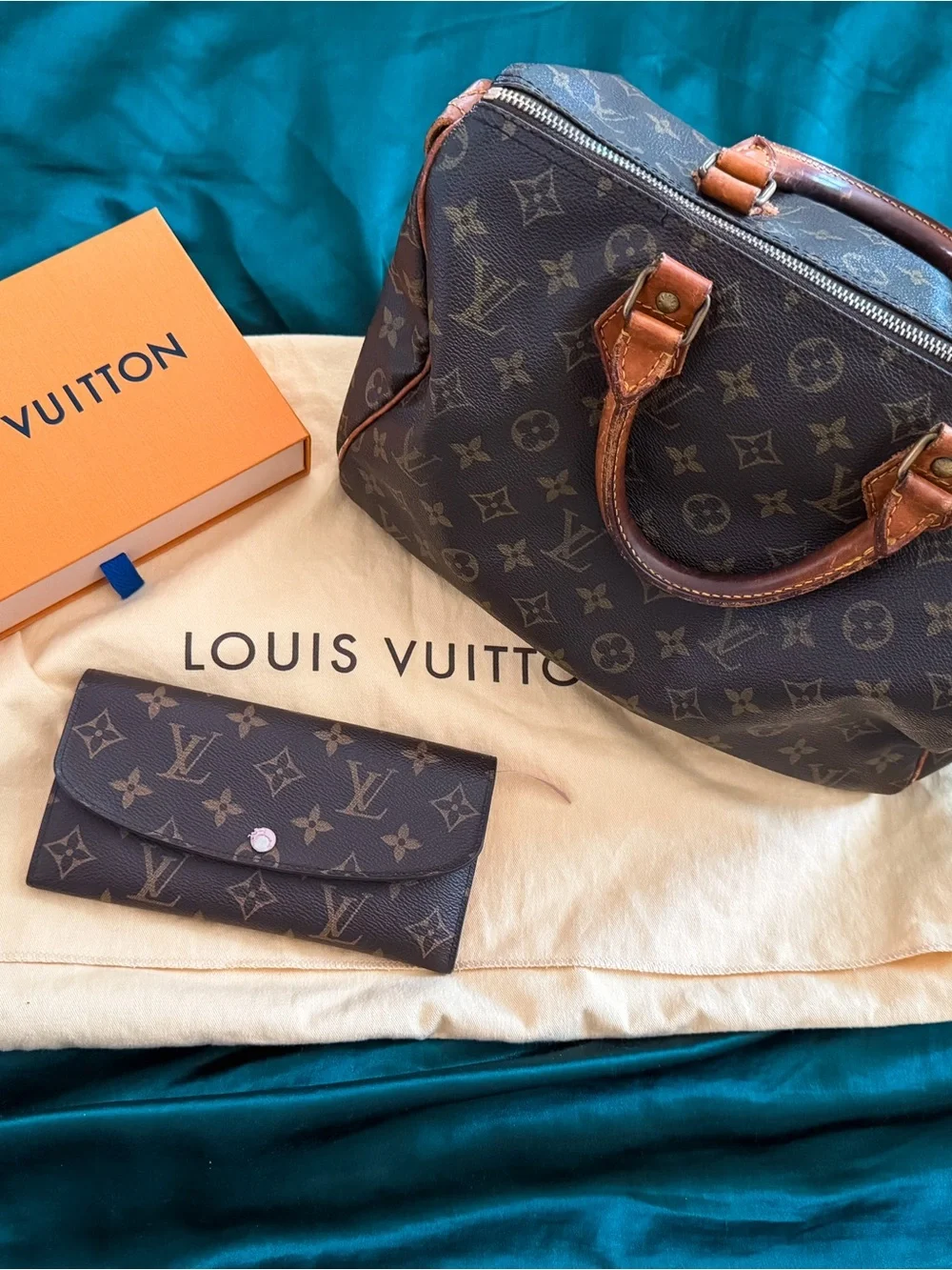 Vintage Louis Vuitton Monogram Speedy 30 Handbag with Matching Wallet - Brown